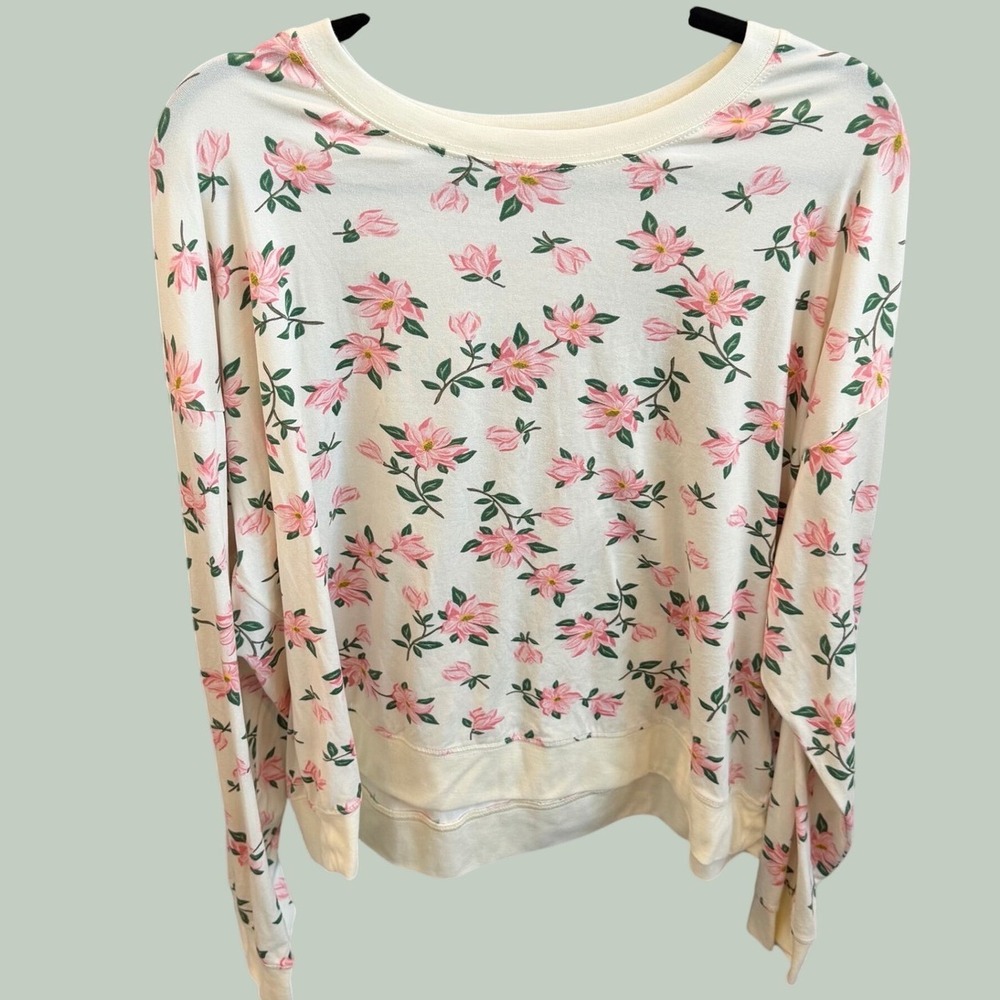 Draper James Loungewear Sweatshirt Womens Ivory Pink Floral Magnolia Preppy XXL